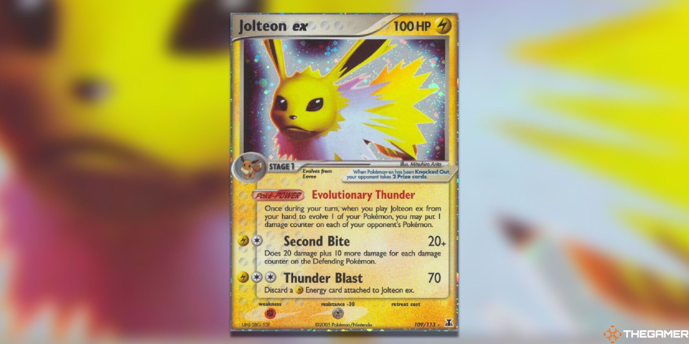 The Jolteon ex Delta Species Holo from the Pokemon TCG.