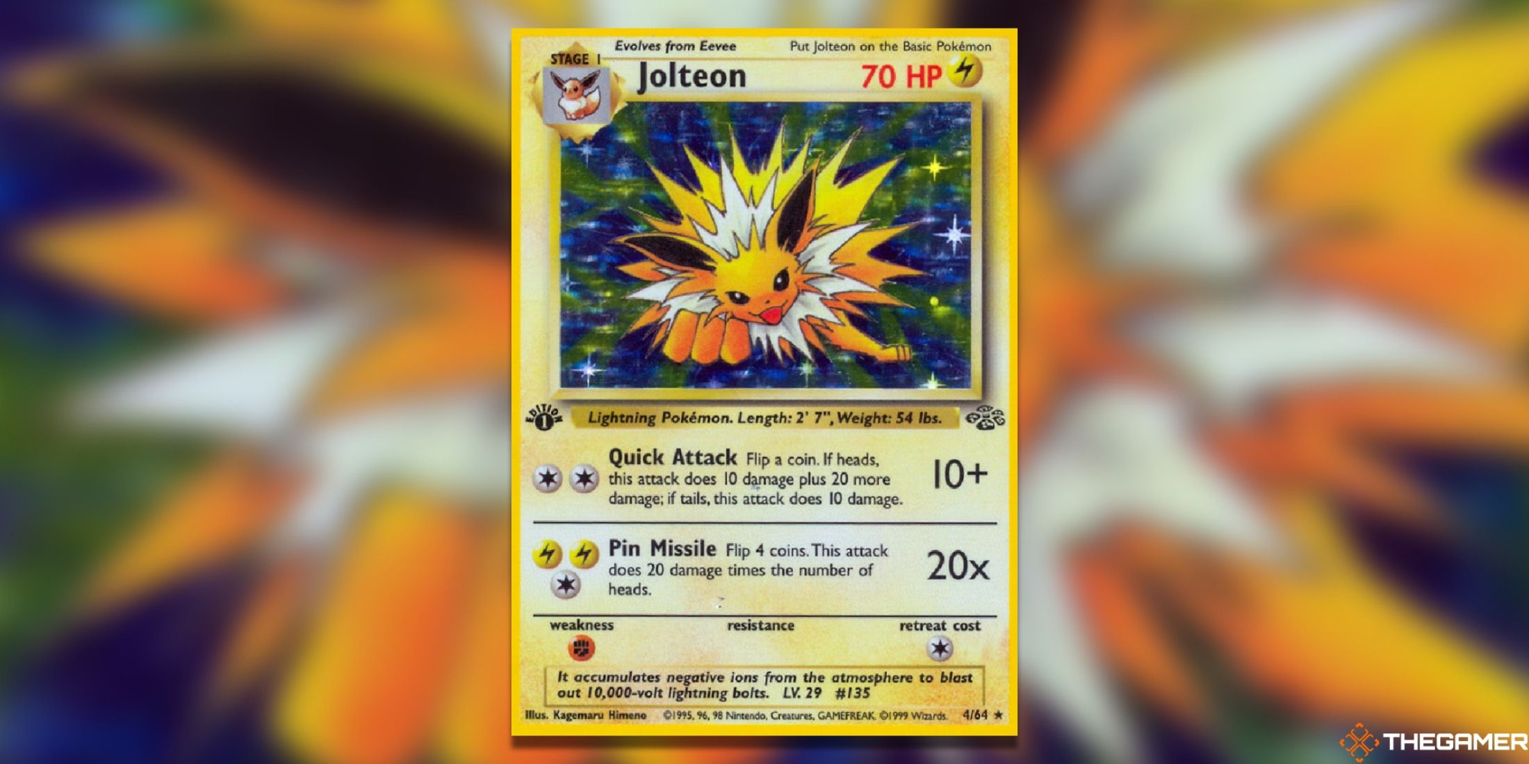 The Jolteon first edition Jungle Holo from the Pokemon TCG.