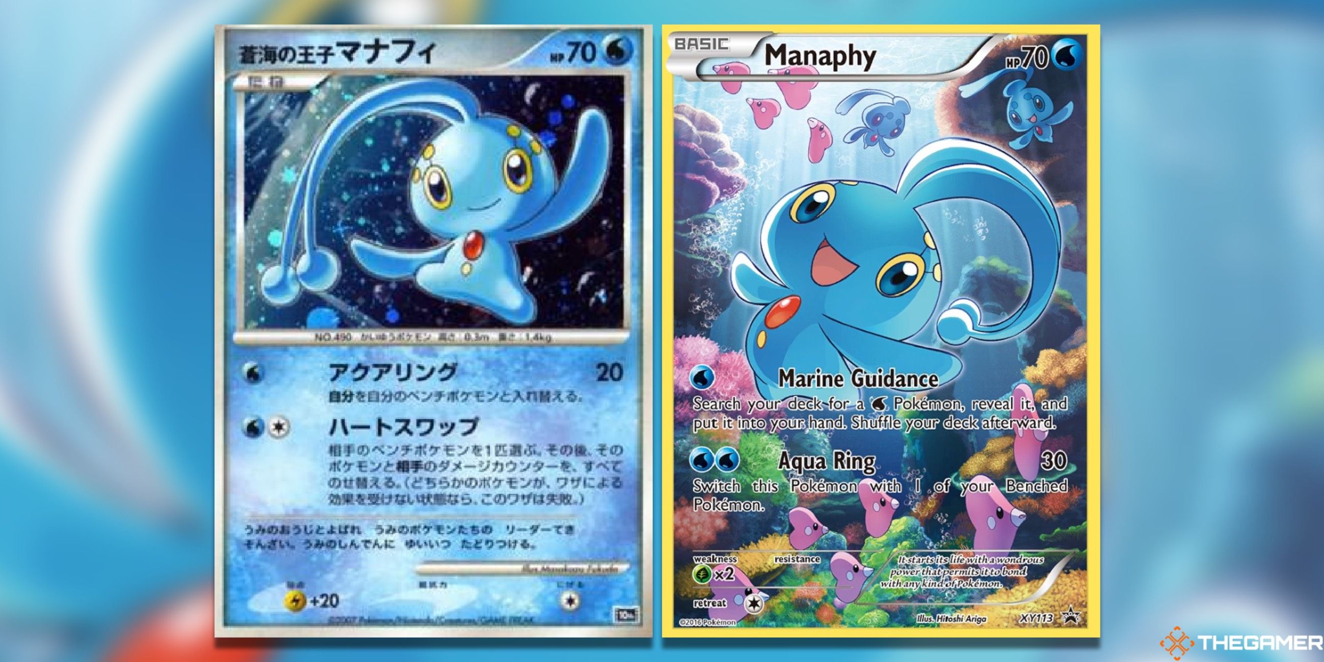 The Prince of the Sea Manaphy and Manaphy XY Promo Cards from the Pokemon TCG.