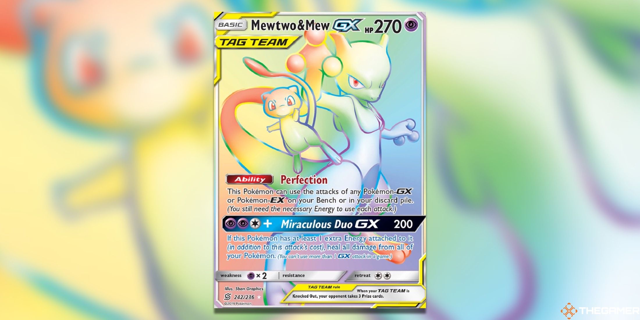 The secret rare Mewtwo and Mew GX from Unified Minds in the Pokemon TCG.