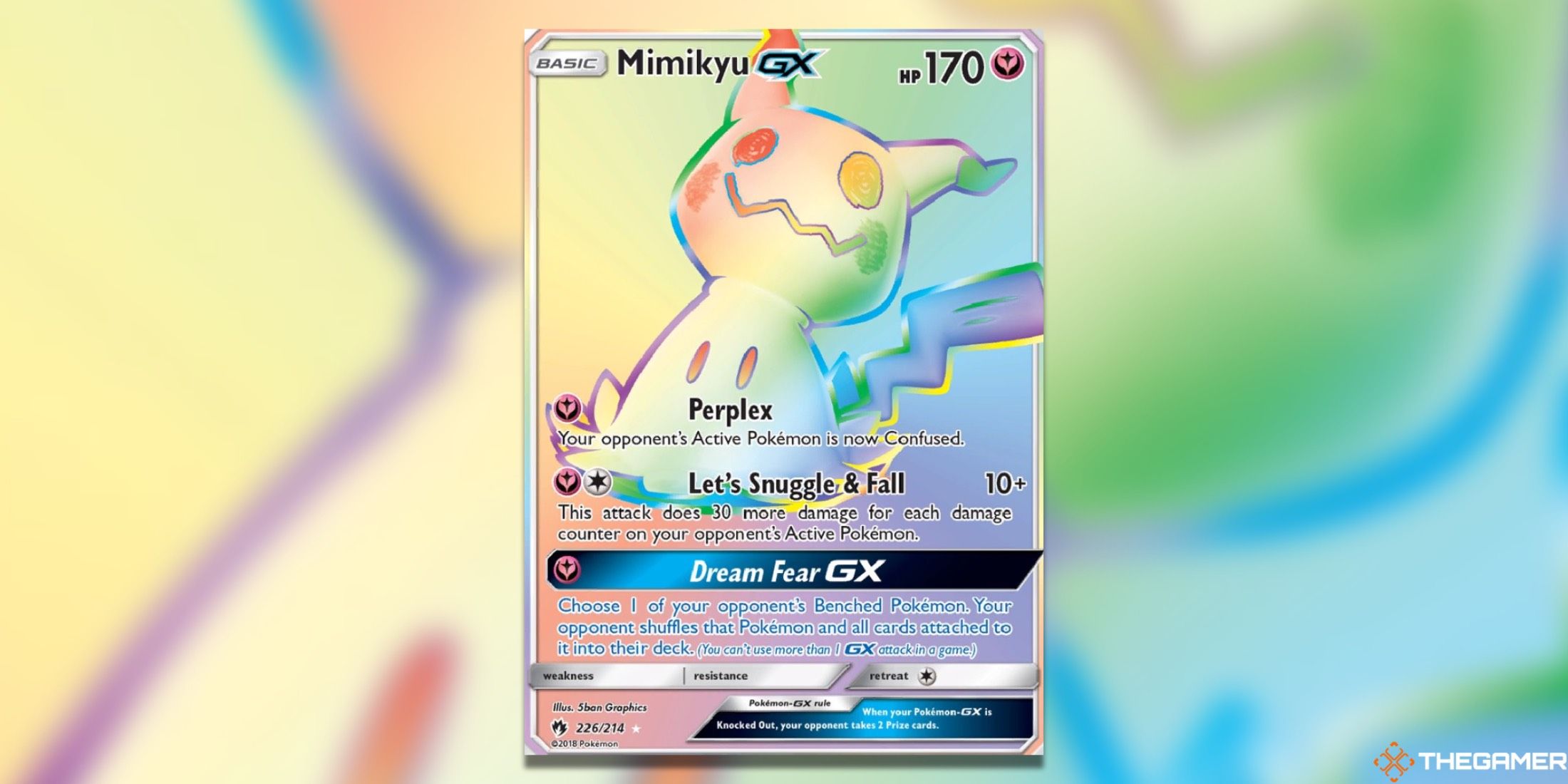 The Mimikyu Secret Rare from Lost Thunder in the Pokemon TCG.