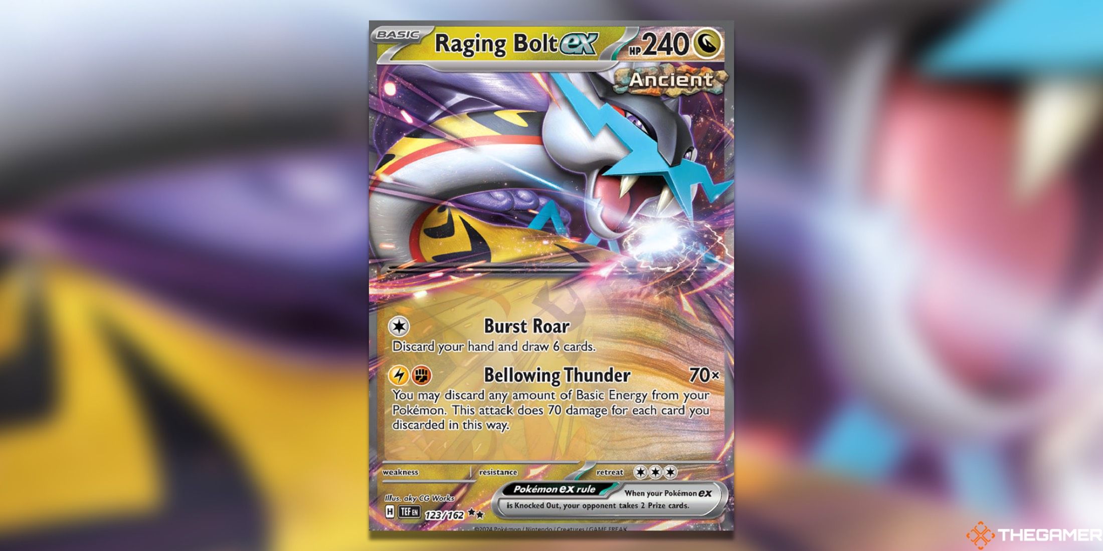 The double rare Raging Bolt Temporal Forces trading card from the Pokémon Trading Card Game.