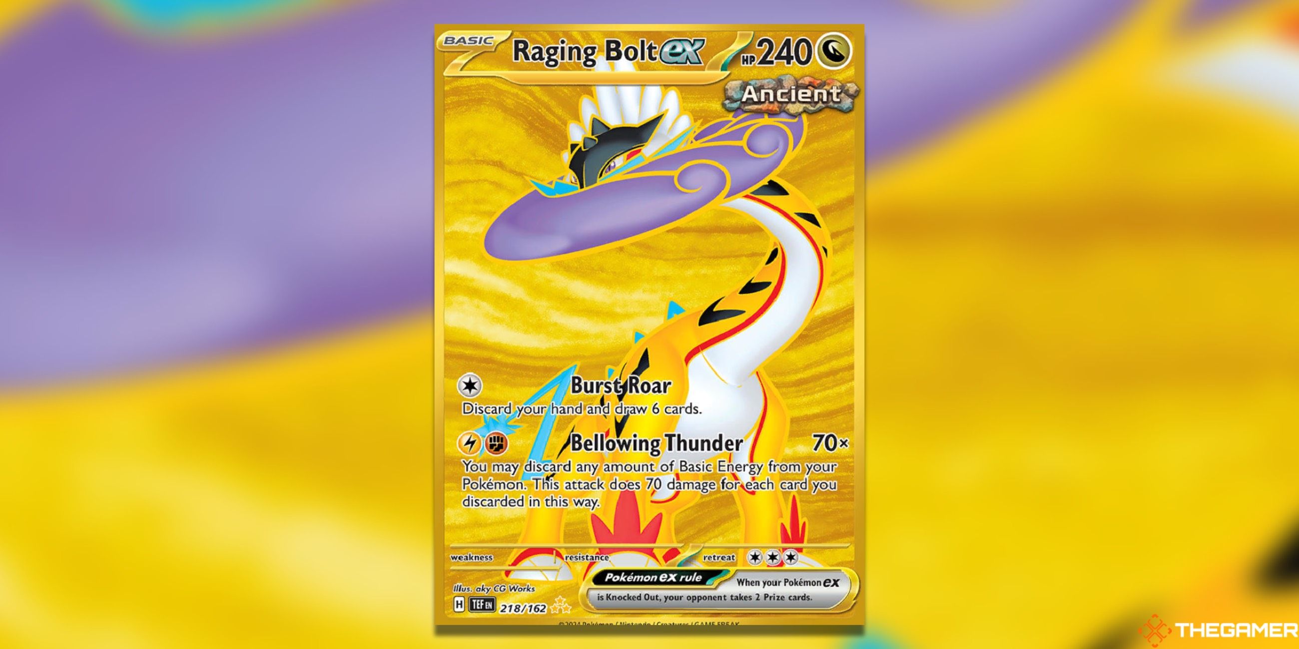 The hyper-rare Raging Bolt Temporal Forces from the Pokémon Trading Card Game.