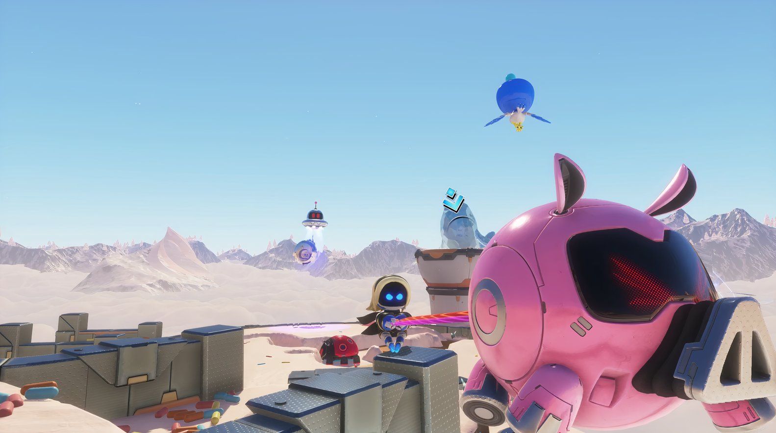 Astro Bot Creamy Canyon throwing pig at ice seal