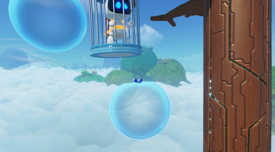 Astro Bot Downsize Surprise riding bubble up to cage