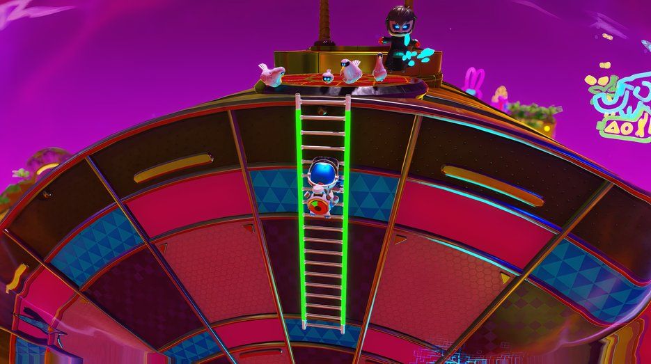 Astro Bot Slo Mo Casino climbing a ladder up to Joker