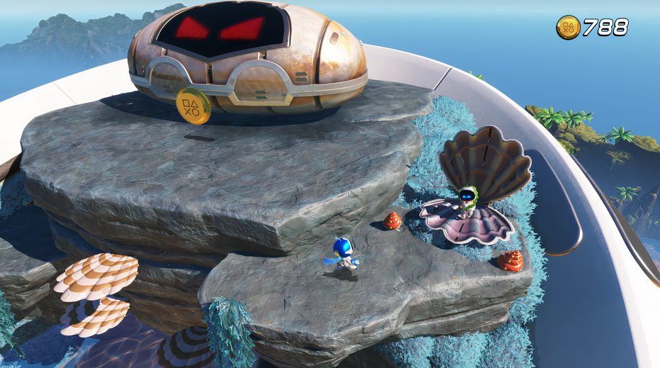 Astro Bot Free Big Brother bot in a shell at the end of the level