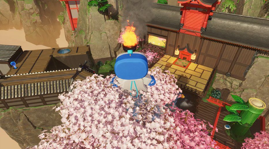 Astro Bot Bathhouse Battle jumping to furnace from cherry blossom