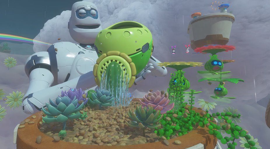 Astro Bot Balloon Breeze bot in left purple flower