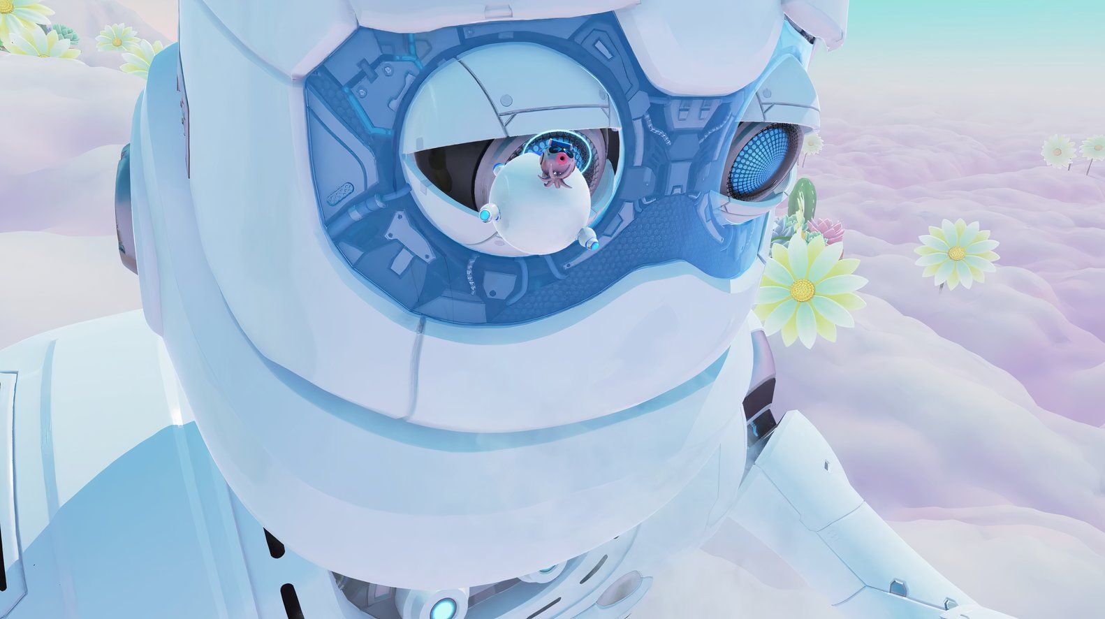 Astro Bot Balloon Breeze jetting up to Big Brother's head