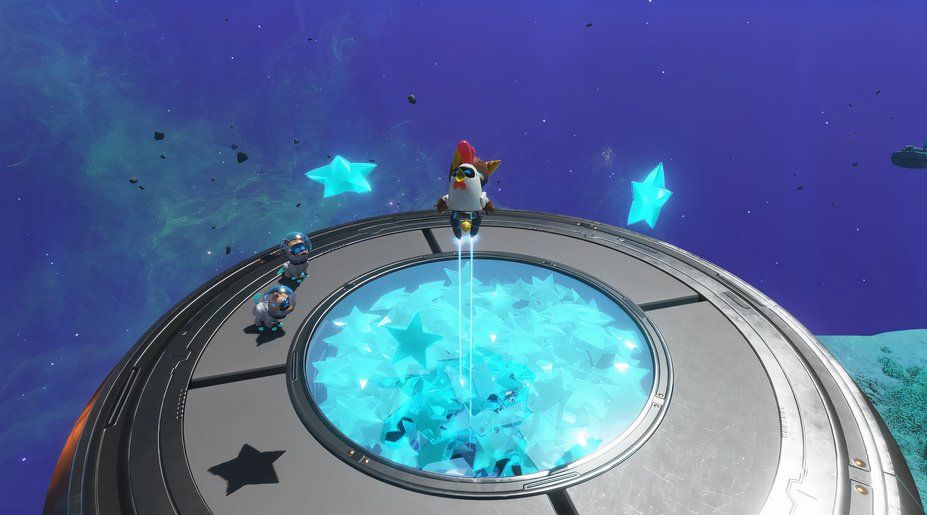 Astro Bot Orbital Blitz breaking glass floor with laser jump