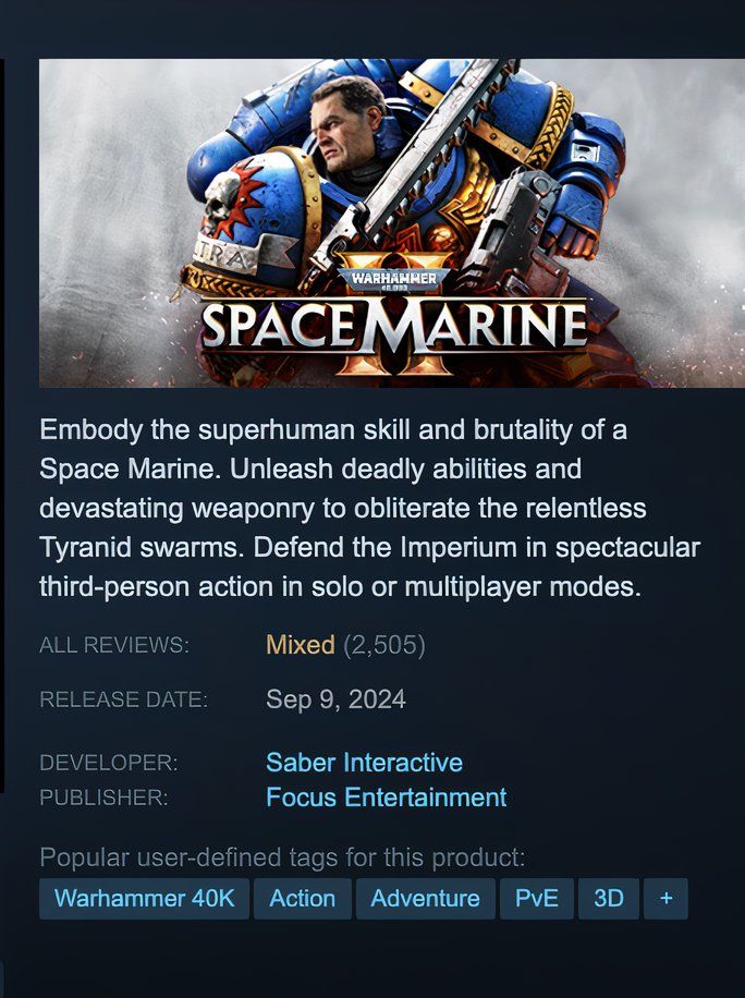 Warhammer 40,000 Space Marine 2 Getting Review Bombed On Steam