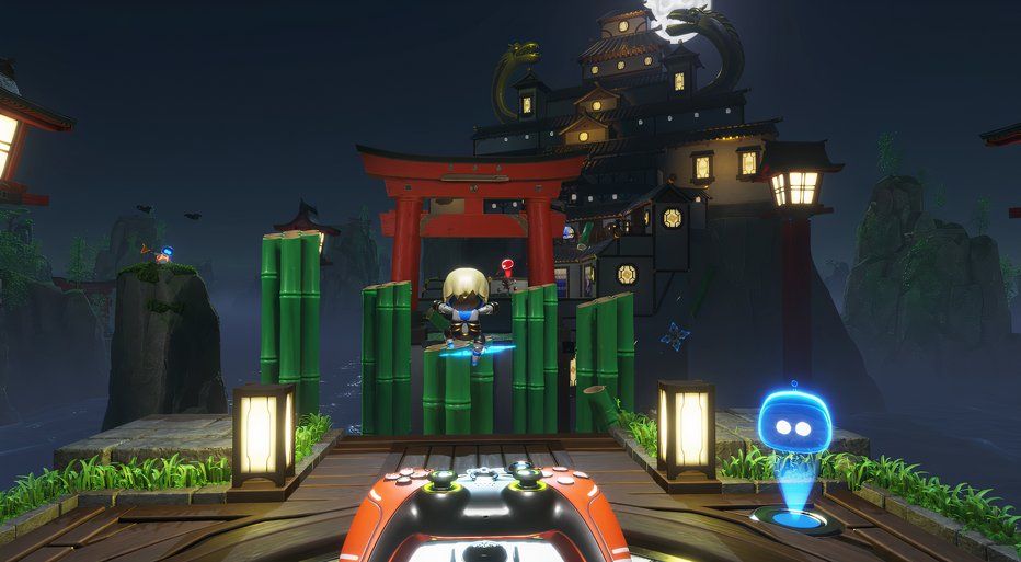 Astro Bot Danger Dojo making stairs out of bamboo