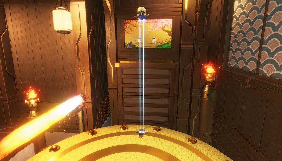 Astro Bot Danger Dojo laser jumping to mural with jigsaw