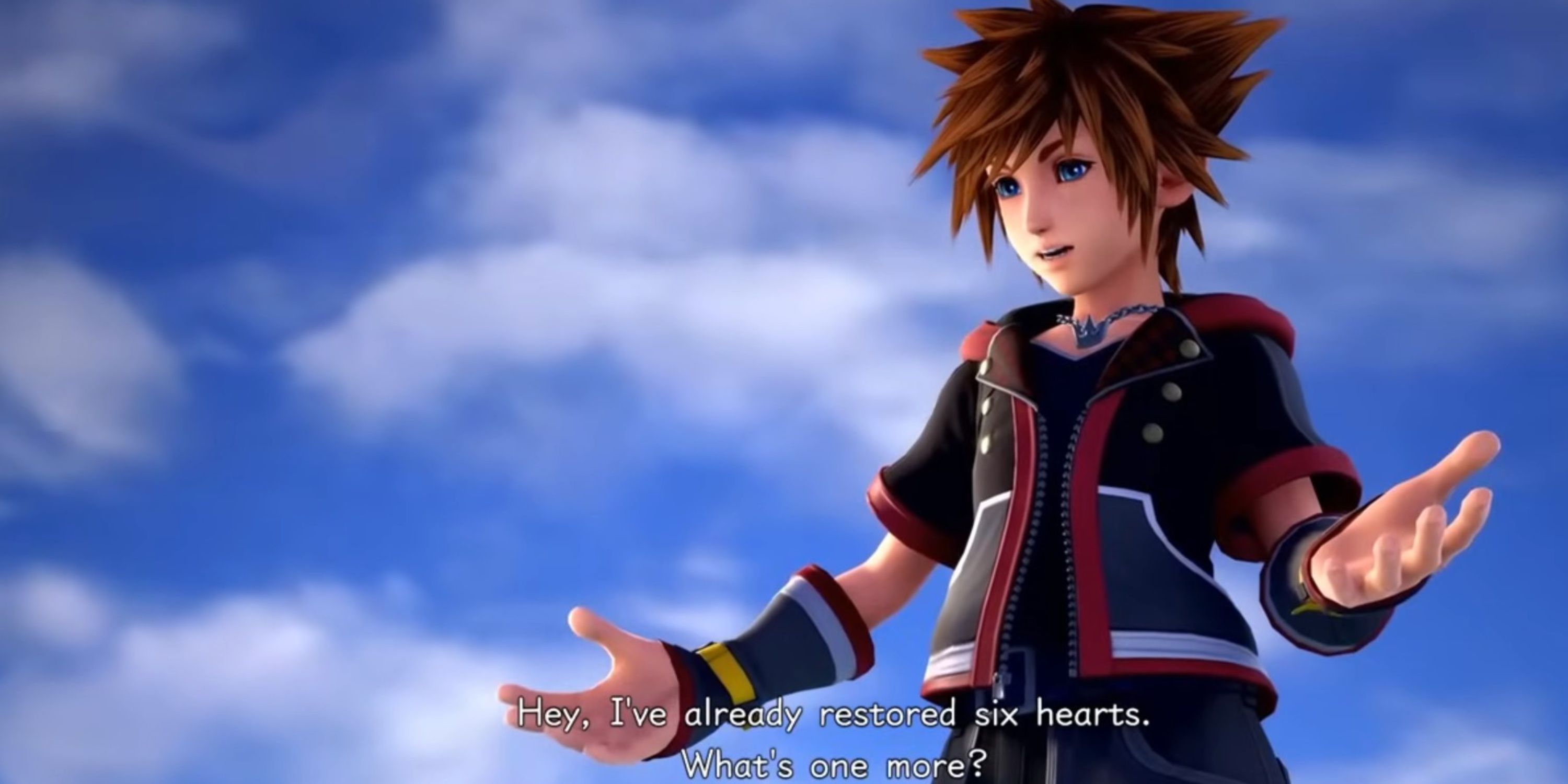 Sora saying he's saved six hearts in Kingdom Hearts 3 ReMind.