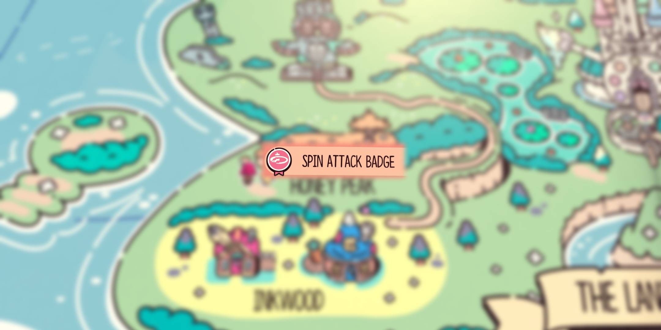 Spin Attack badge on blurred background of The Plucky Squire map.