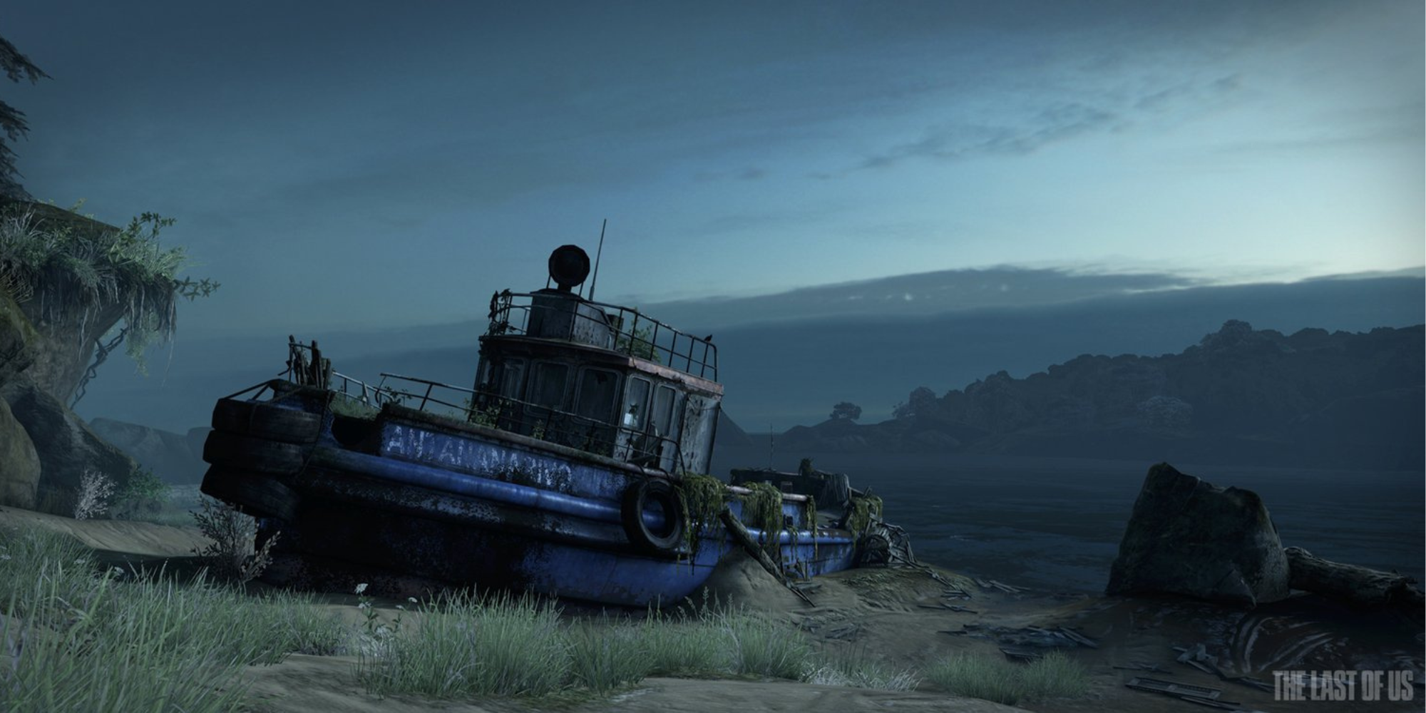 Ish's boat is shown, positioned just before entering the dark sewers in The Last Of Us Part 1.