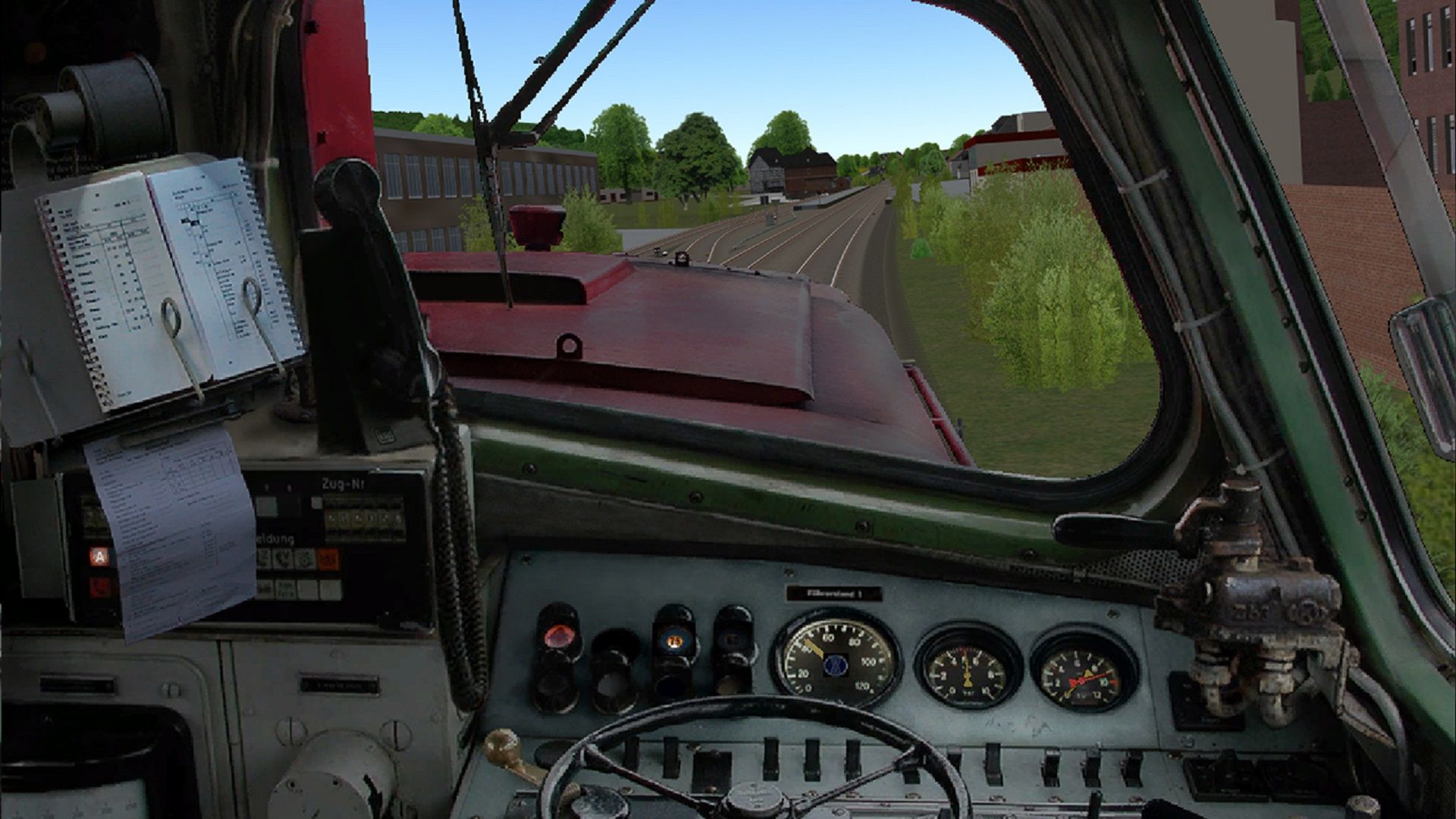 The inside control panel of a train in Zusi 3