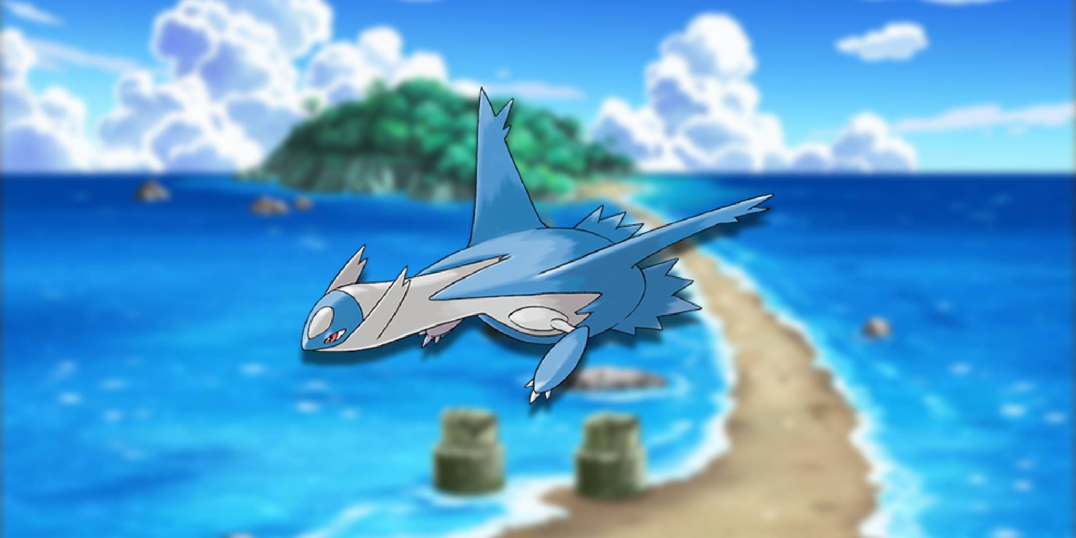 The Pokemon Latios before an Island.