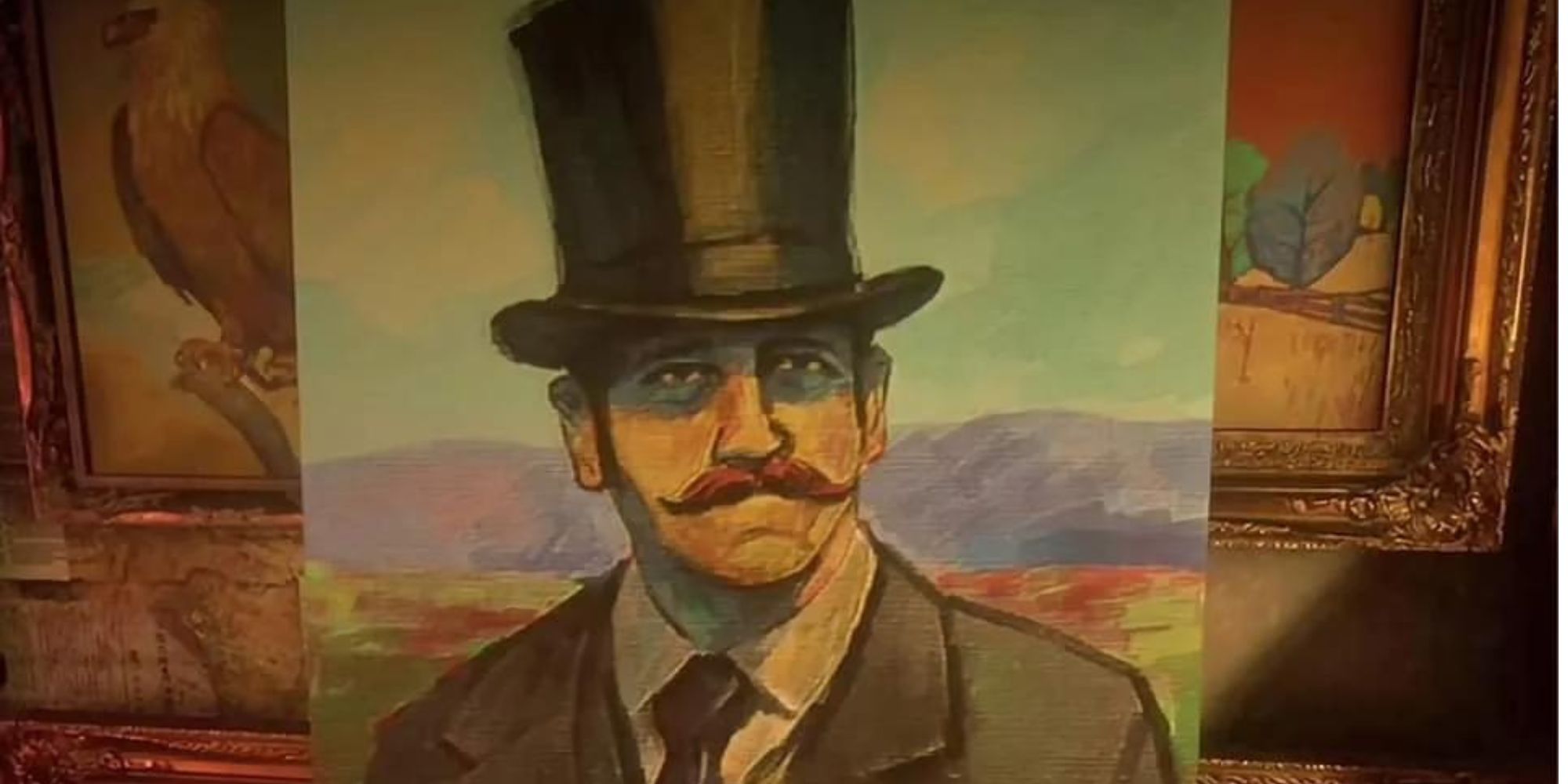 The completed portrait of the Strange Man is displayed in Red Dead Redemption 2.