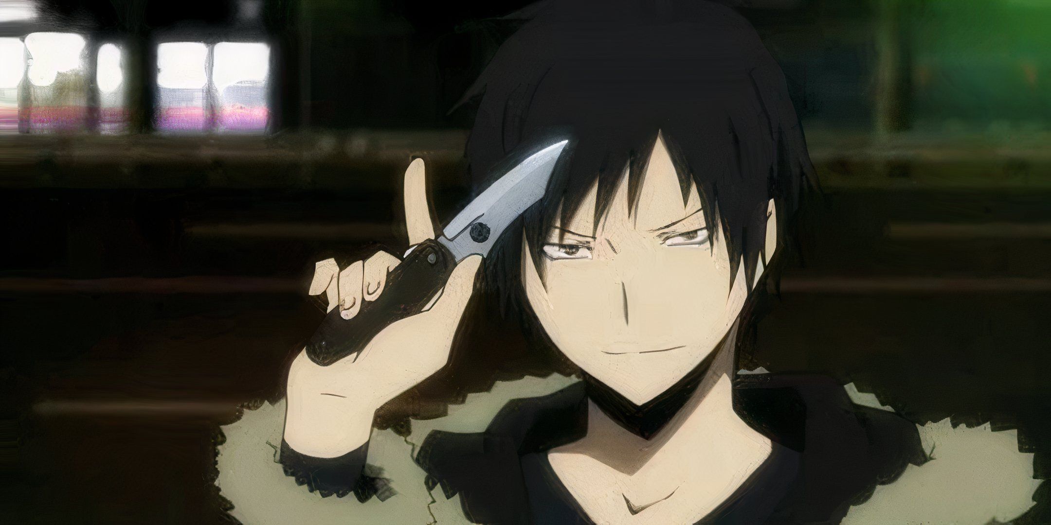 Izaya Orihara holding a knife in the Durarara! anime.