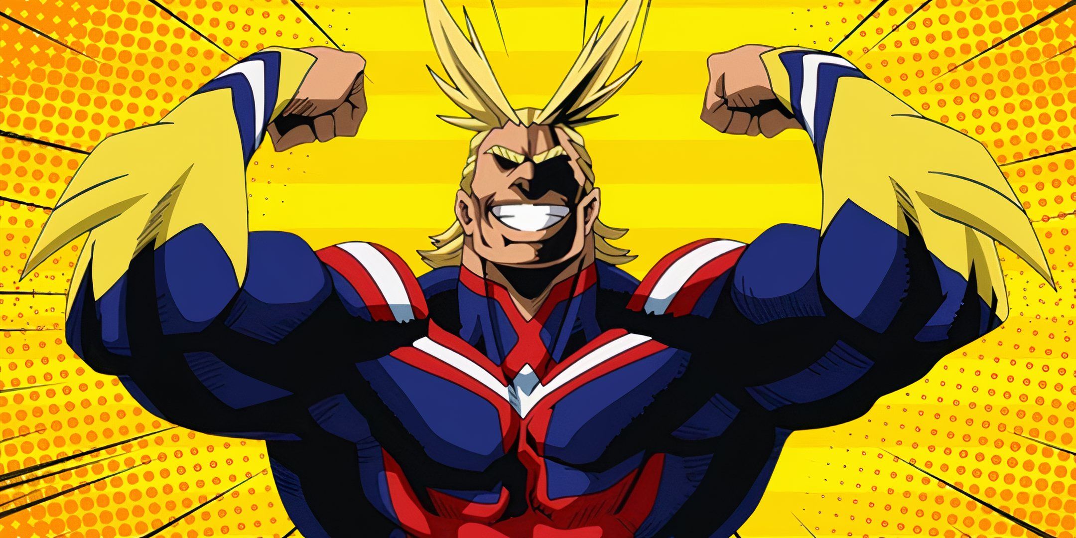 All might doing a pose in the My Hero Academia anime.