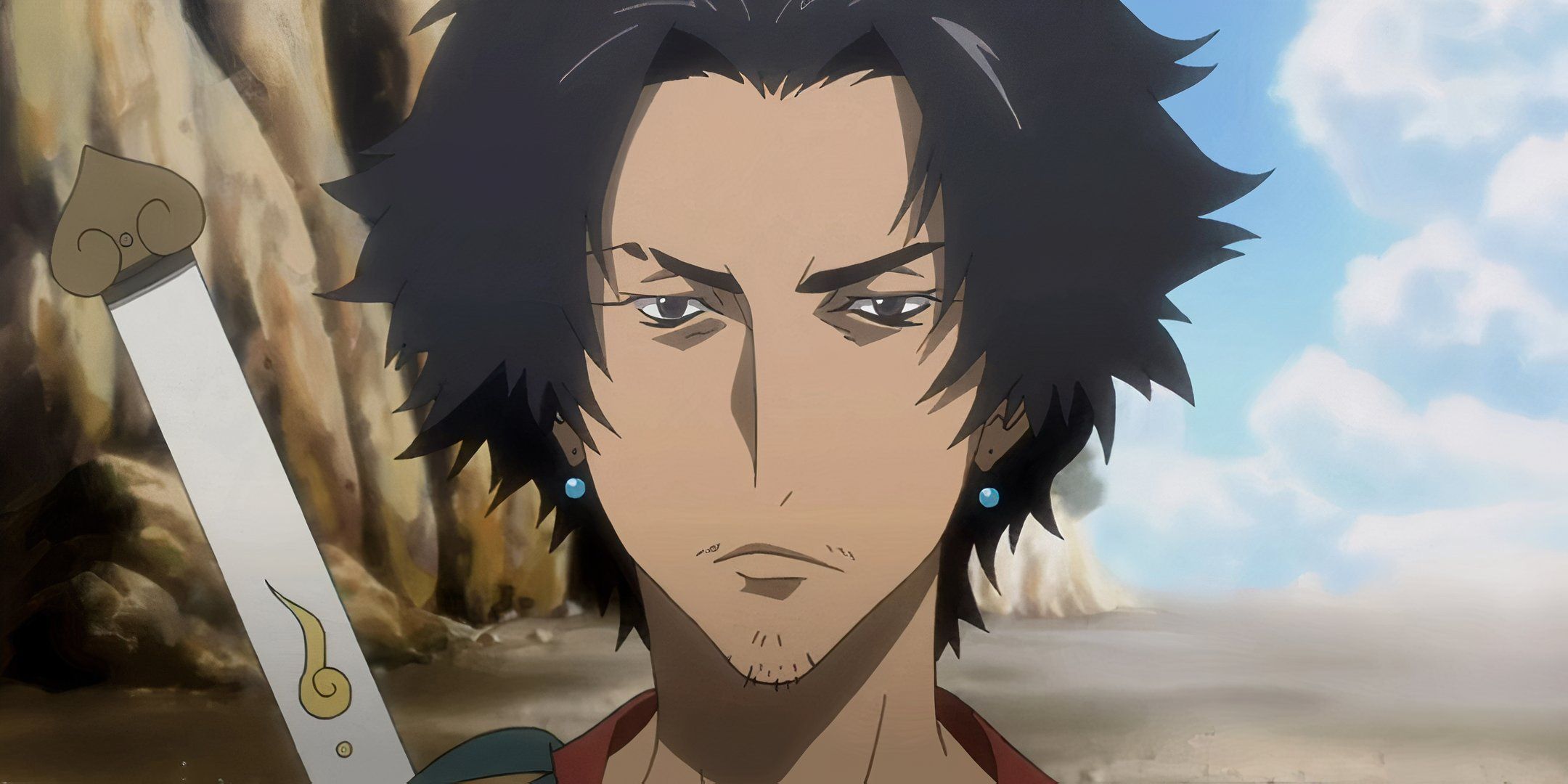 Mugen from Samurai Champloo with a katana on his back.