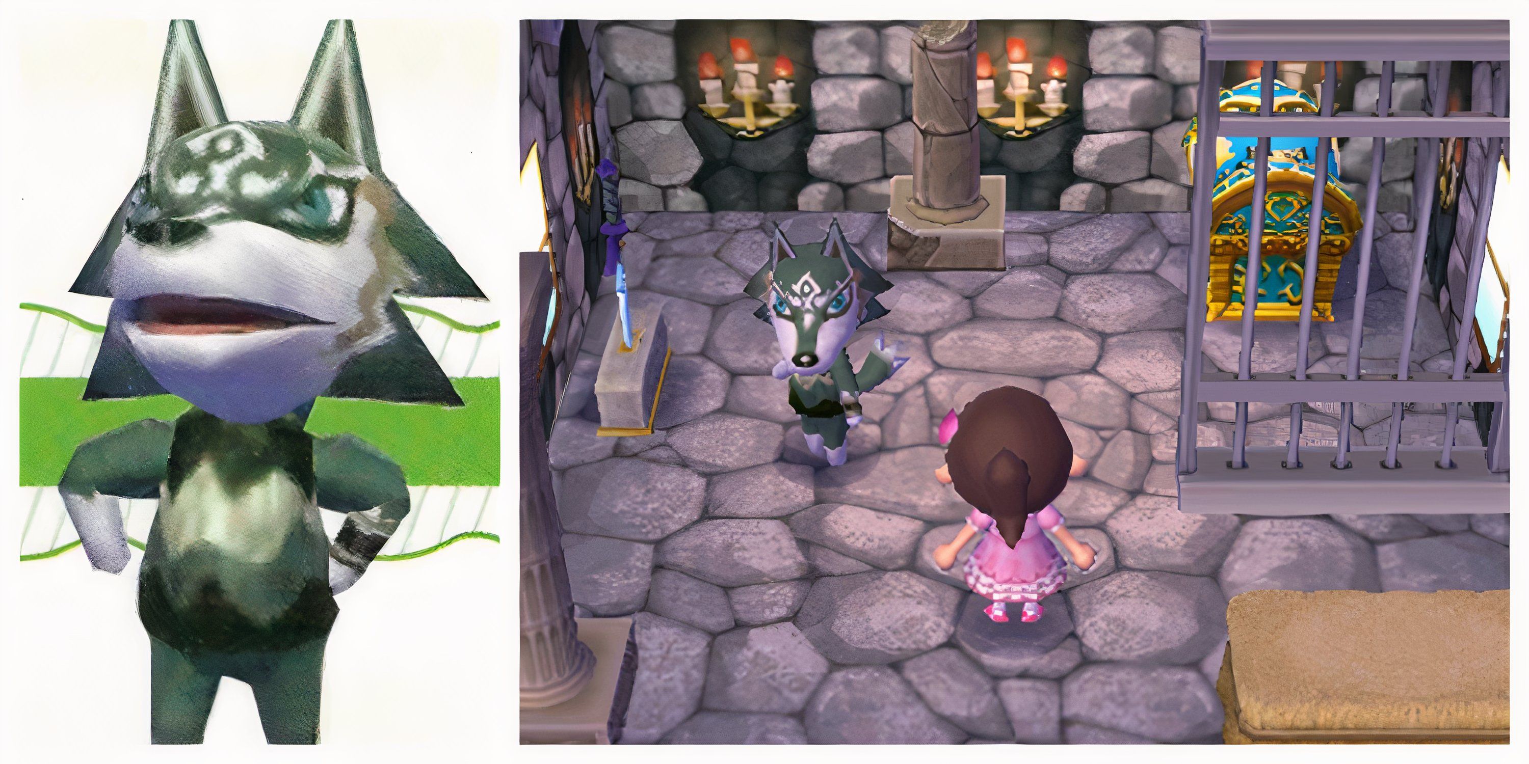 Wolf Link and a picture of his house from Animal Crossing New Leaf.