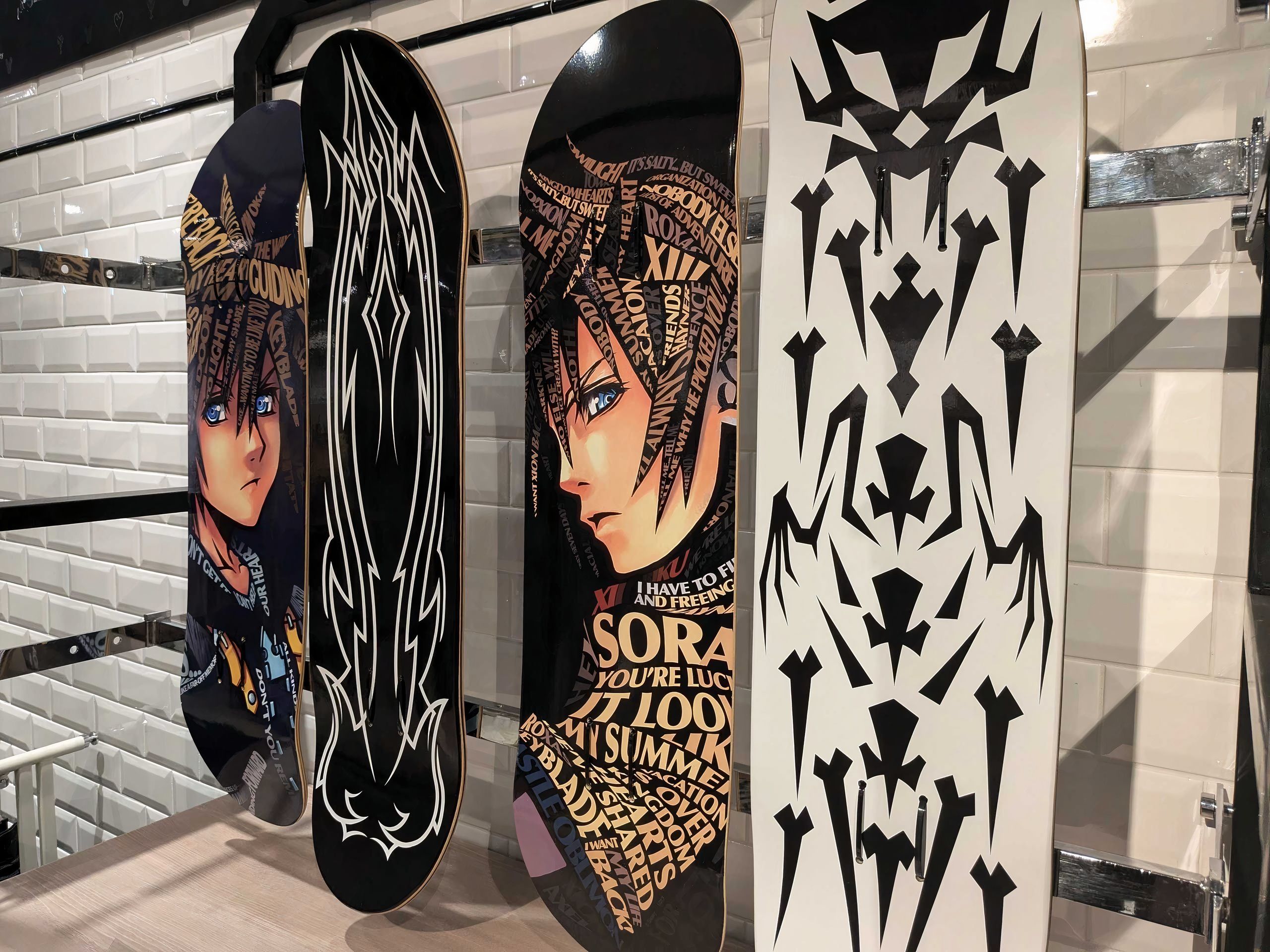 Sora and Roxas Kingdom Hearts skateboards from the Shibuya pop up shop. 