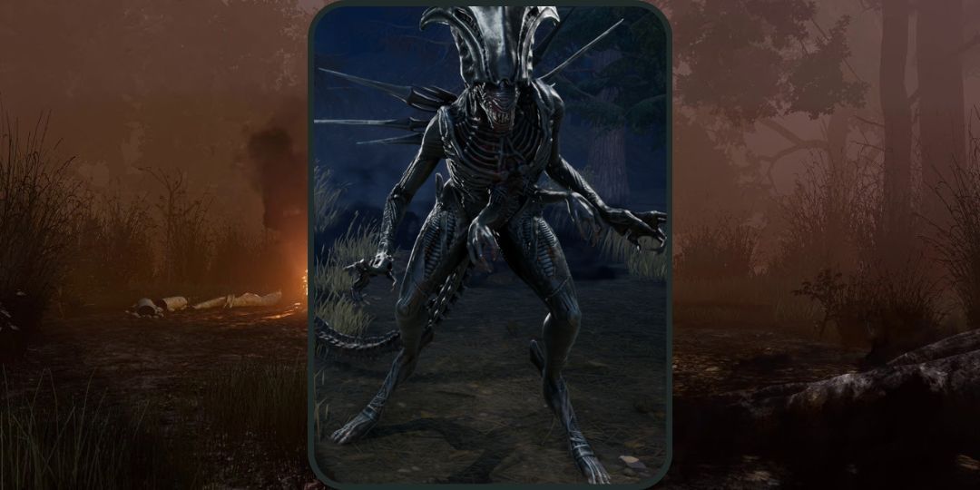 Xenomorph Queen stands in front of a background in Dead by Daylight.