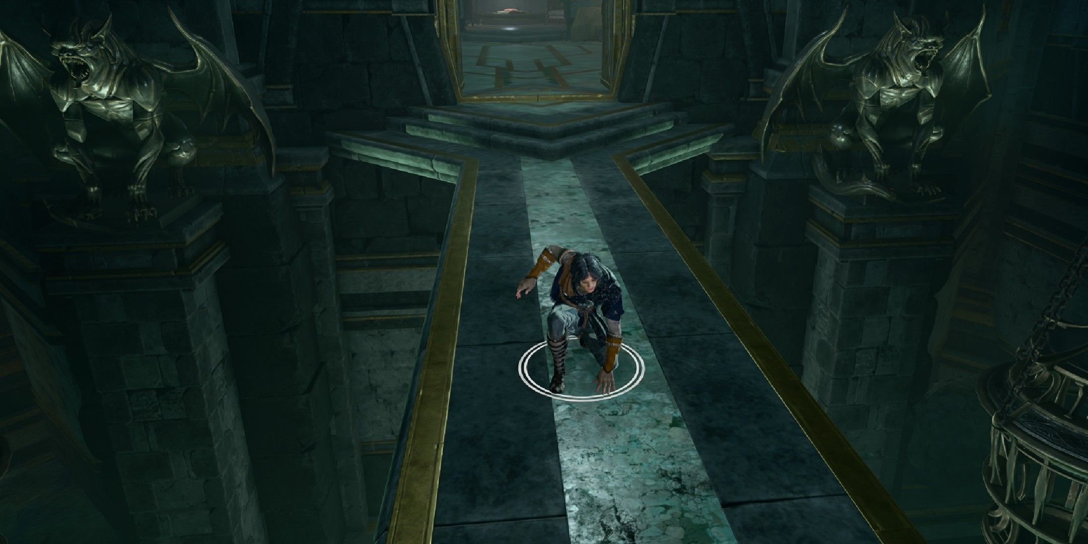 Baldur's Gate 3 image showing a monk player sneaking through a dungeon.