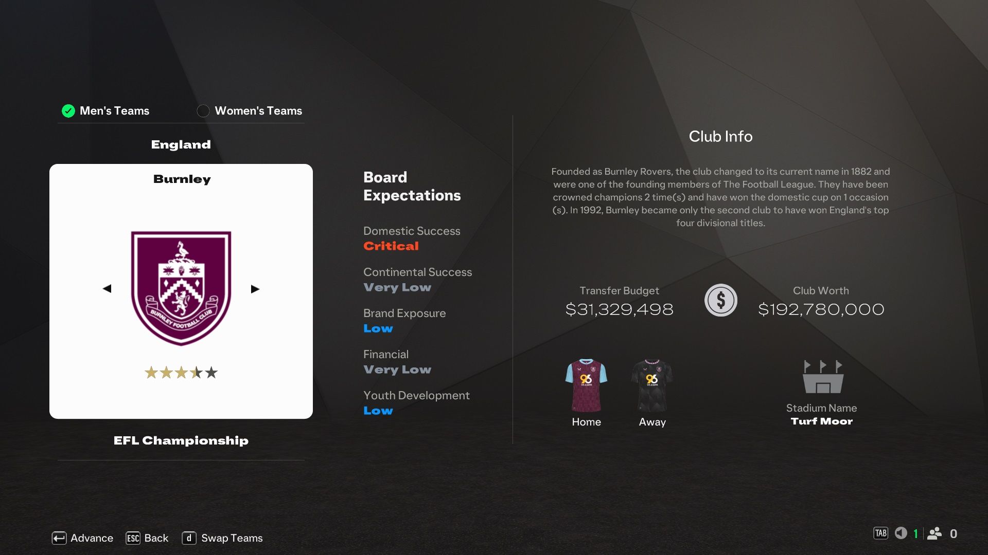 برنلی در EA Sports FC 25.