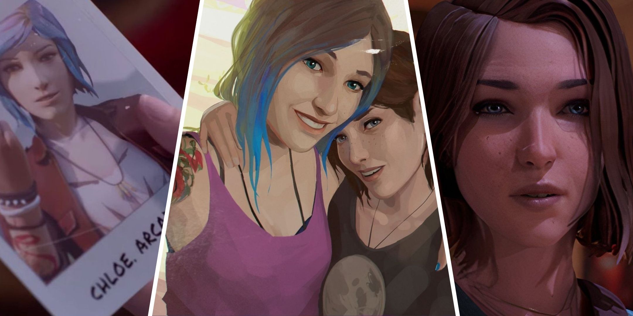 A photo of Chloe, a photo of Chloe and Max together, and Max, from Life Is Strange: Double Exposure.