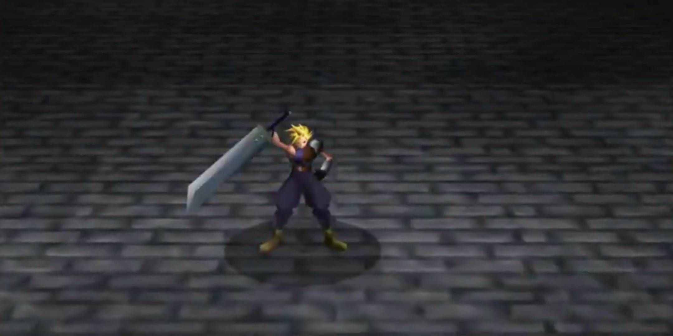 Cloud spinning his sword in his victory pose from Final Fantasy 7.