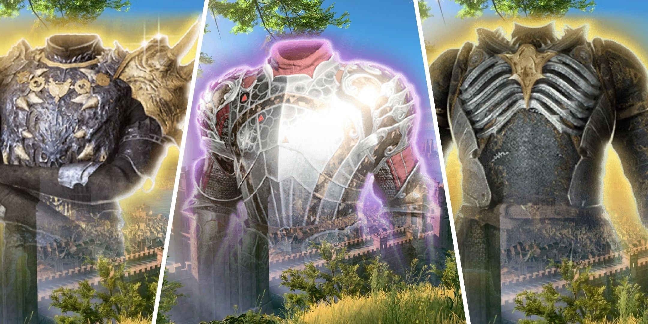 Collage of three heavy armor sets in Baldur's Gate 3.