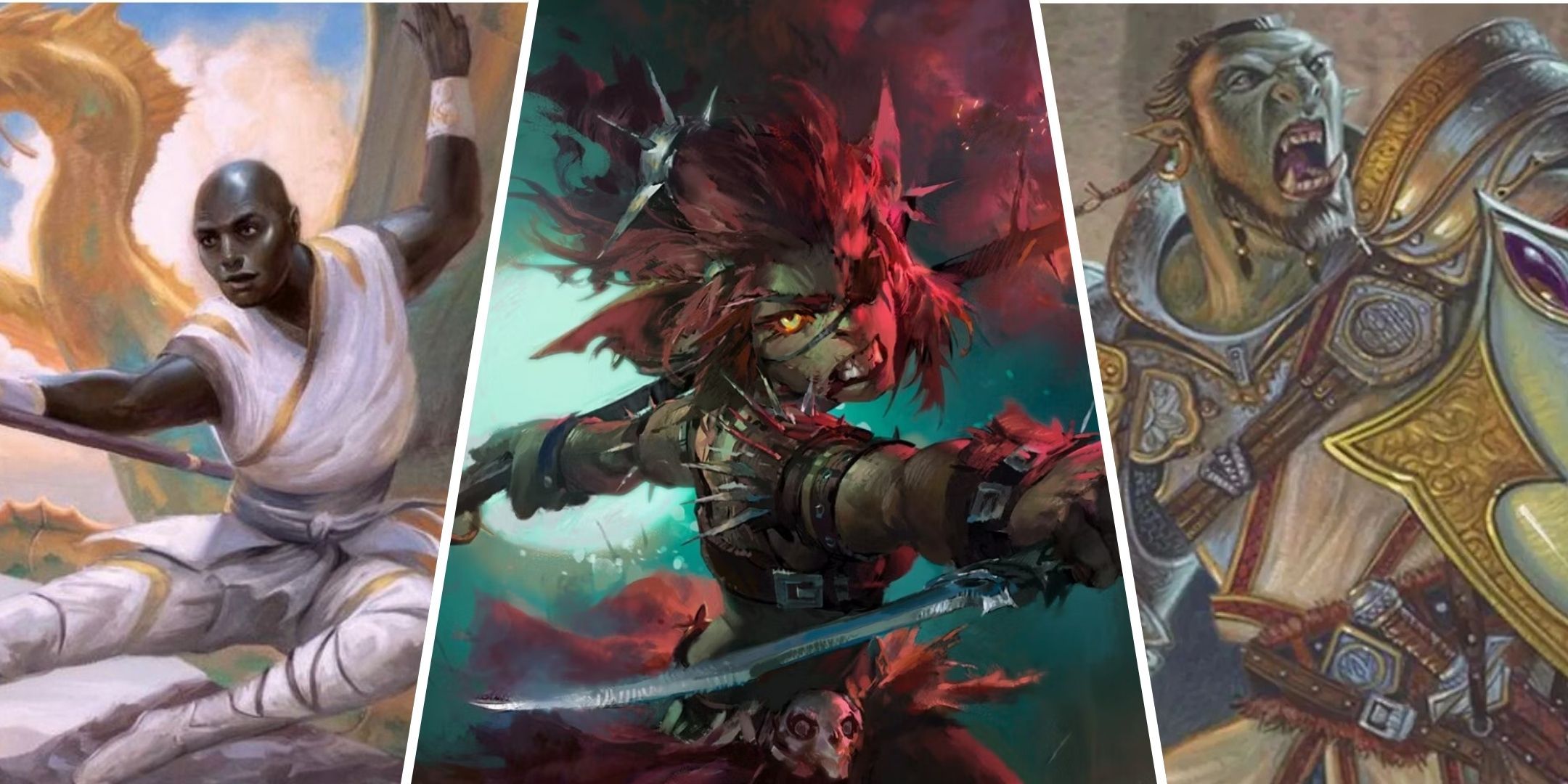 Dungeons & Dragons image showing a monk, a goblin and an orc paladin.