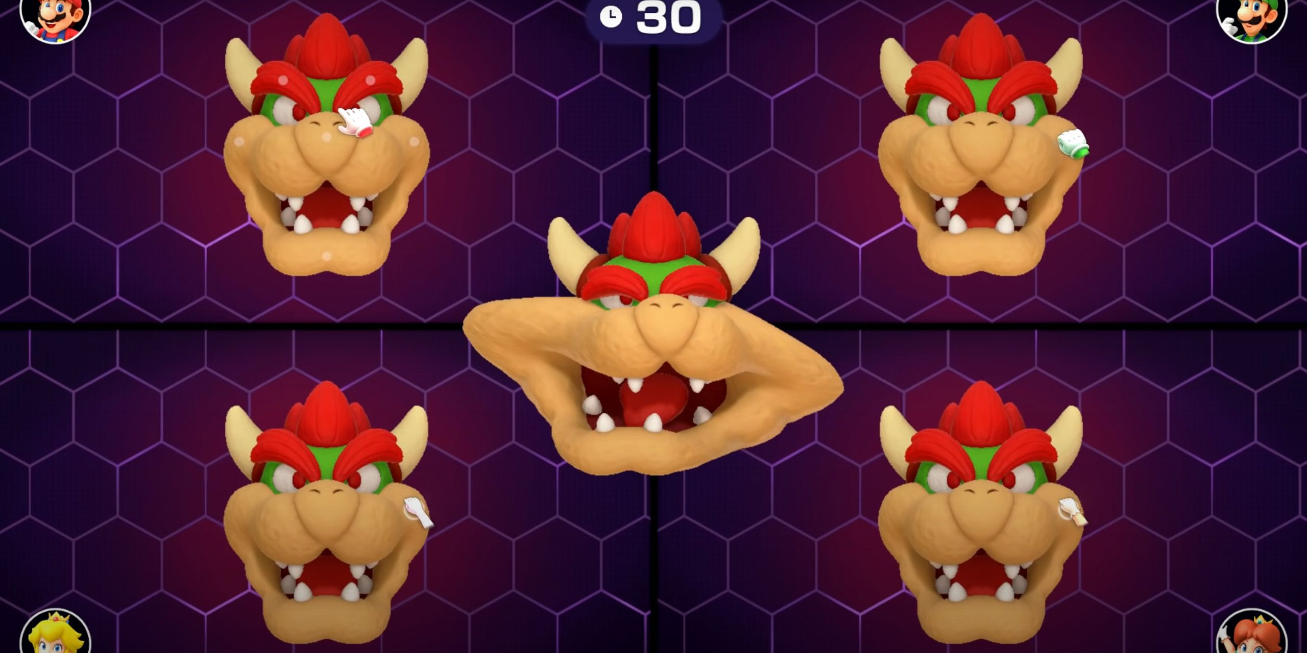 در مینی بازی Face-Lift از Mario Party Superstars، چهار سر Bowser یک سر پیچ خورده Bowser را احاطه کرده اند.