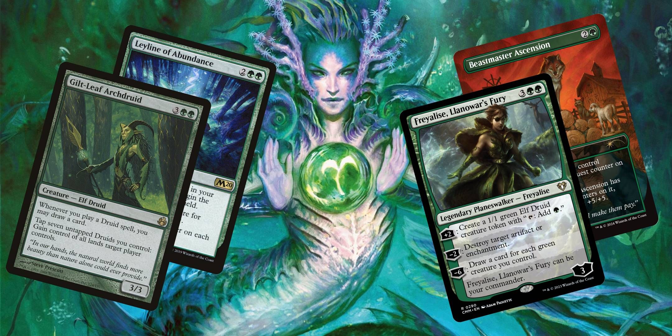 Four of the best Magic the Gathering Druid Kindred cards.