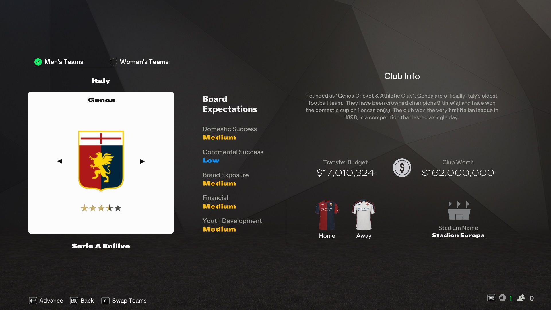 جنوا در EA Sports FC 25.