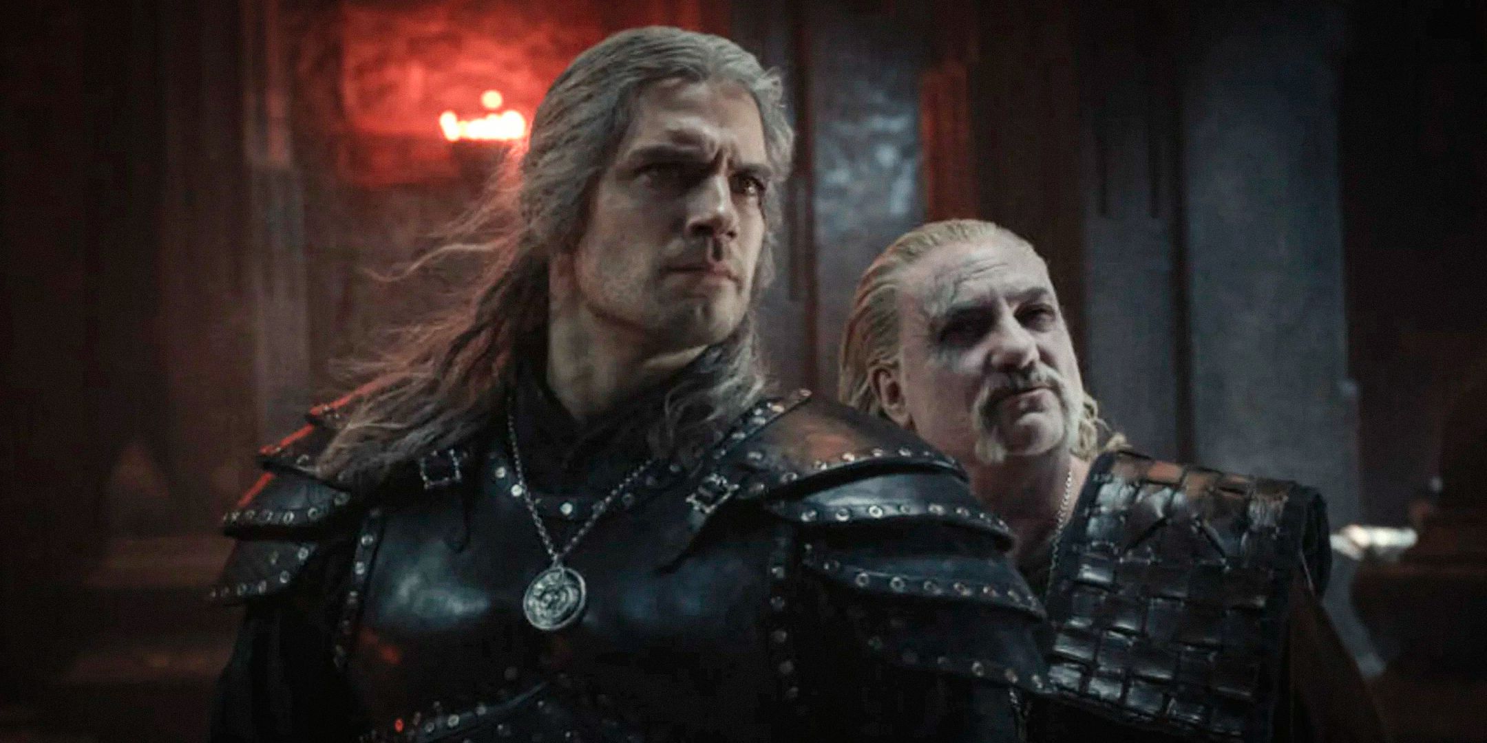 Geralt and Vesemir standing together in The Witcher Netflix series