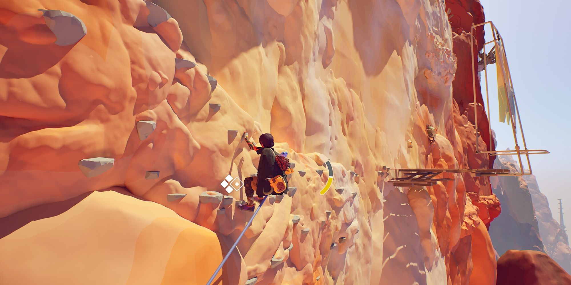 Jusant: A climber hangs for miles above the ground.