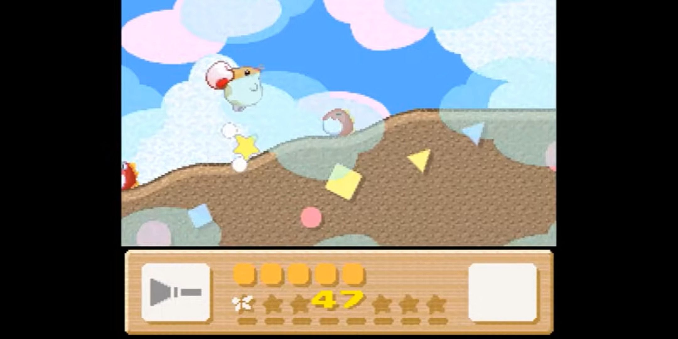 Kirby riding Rick while they jump on enemies in Kirby's Dream Land 3.