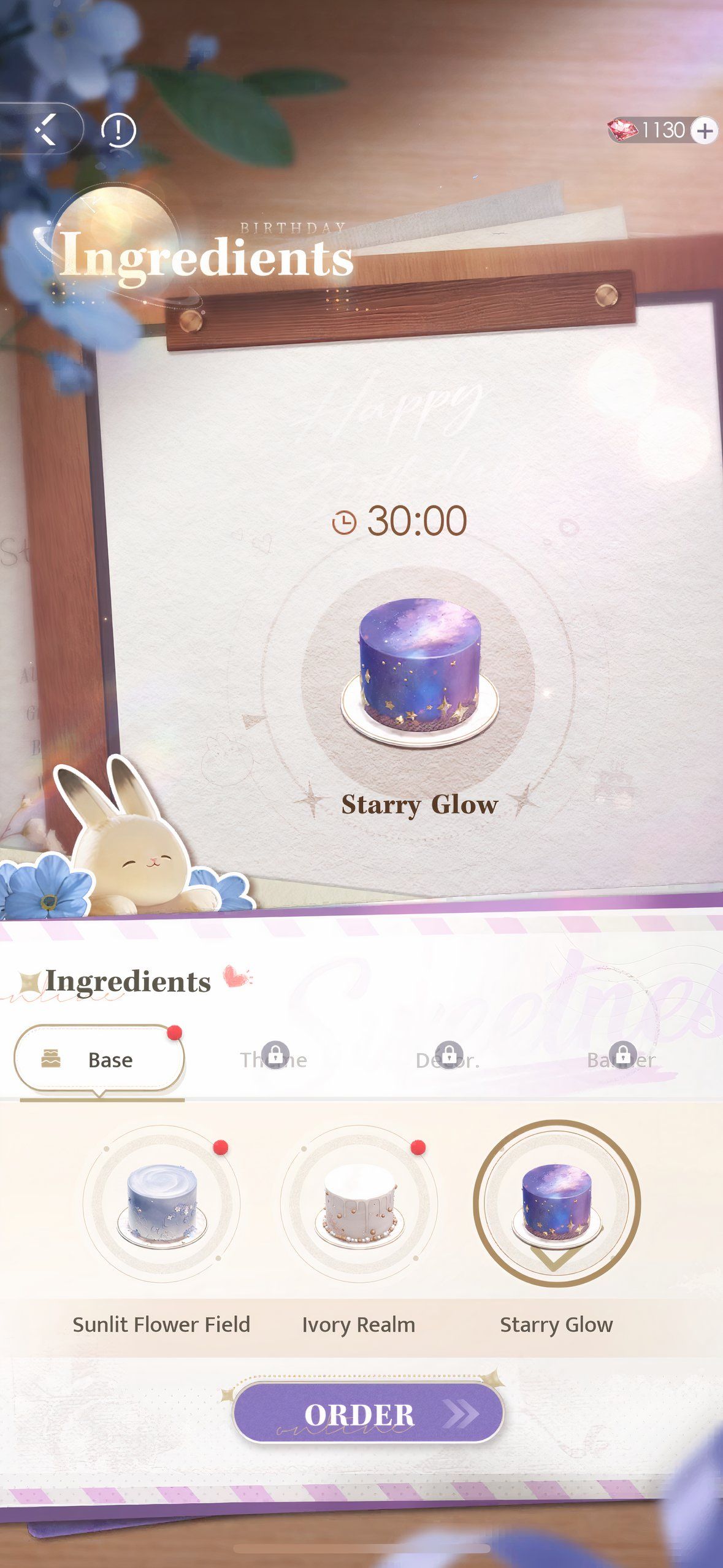 Love And Deepspace: An image of a cake base in the INgredients screen.