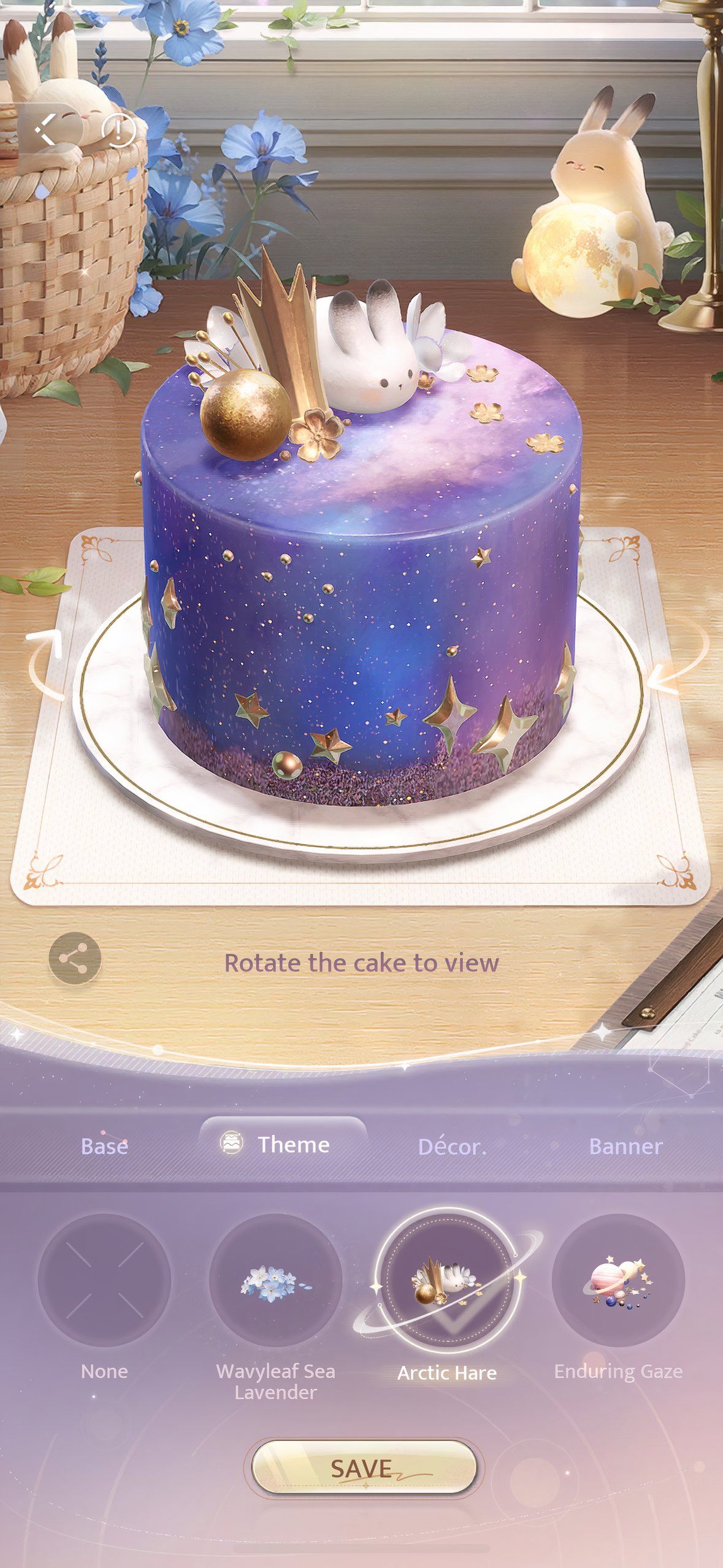 Love And Deepspace: An image of a purple cake in the DIY menu.