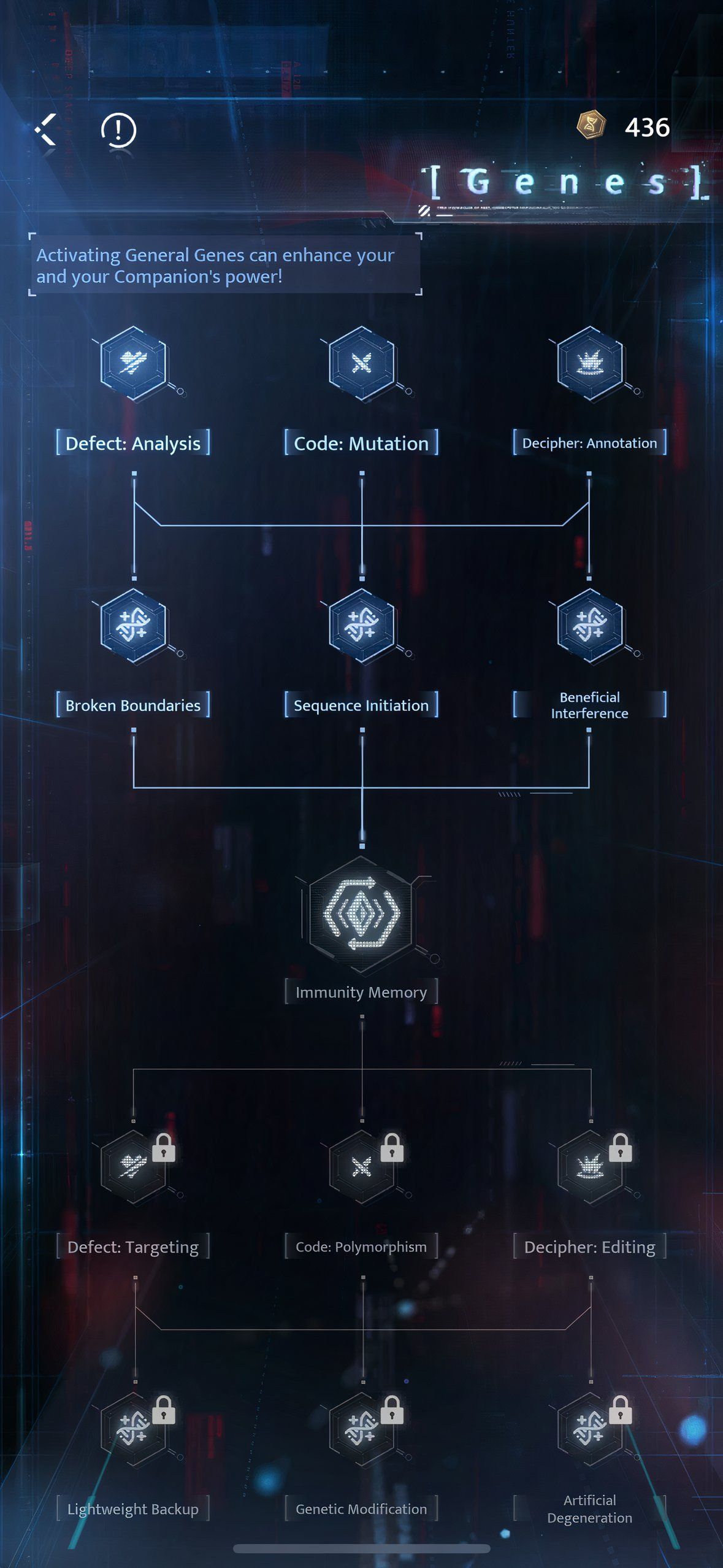 Love And Deepspace: An image of the General Gene upgrade screen