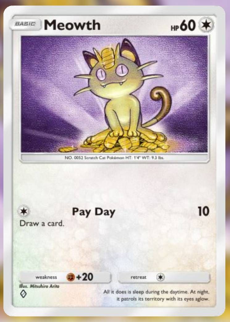Ny karatra Meowth avy amin'ny Genetic Apex