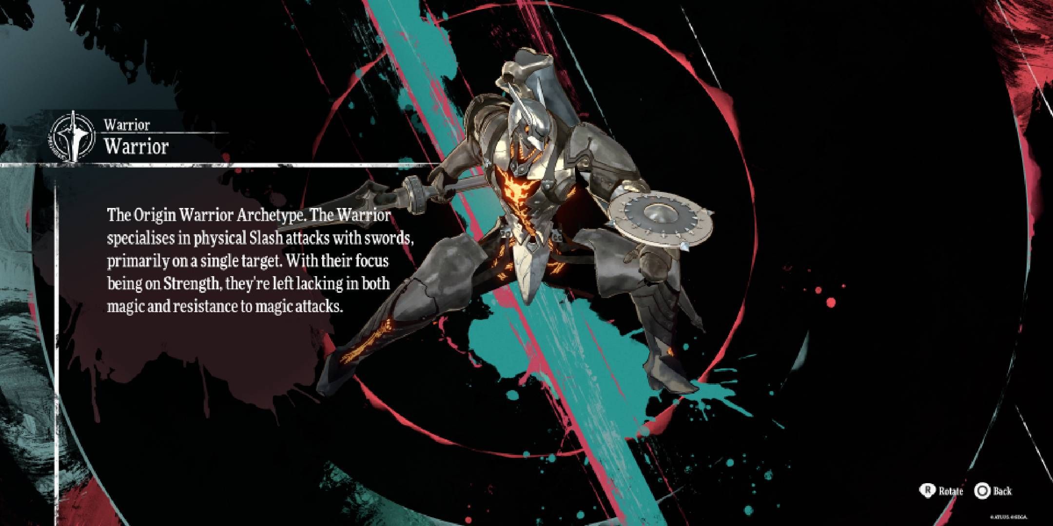 Metaphor_ ReFantazio menu screen showing the appearance and description of the Warrior archetype.