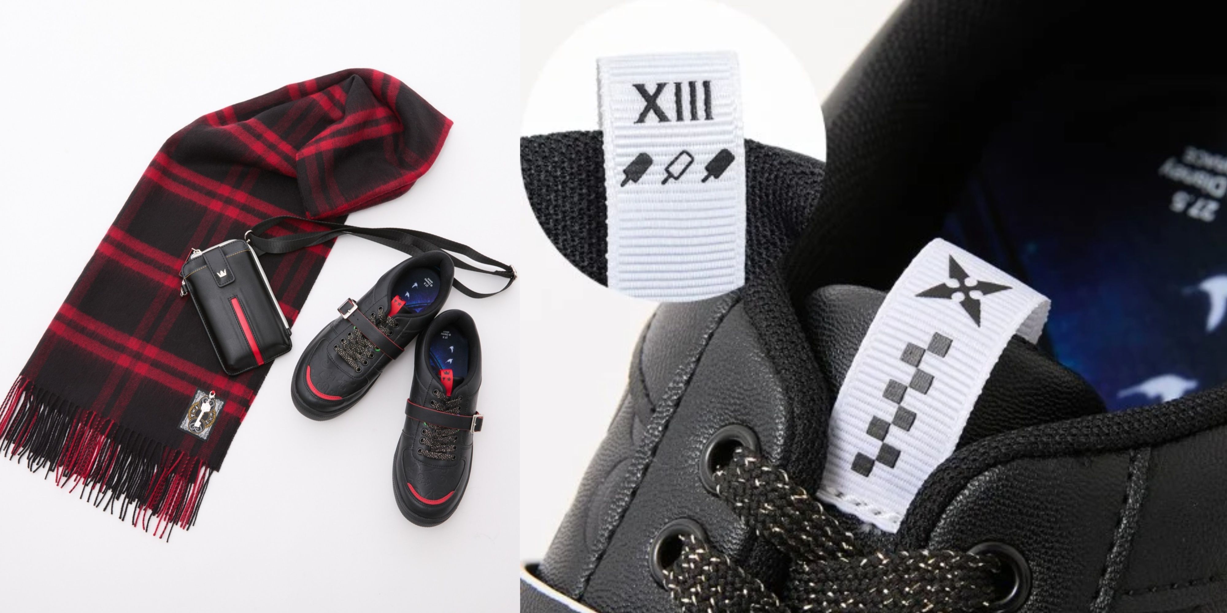 kingdom hearts super groupies sneakers, scarves, and bags.