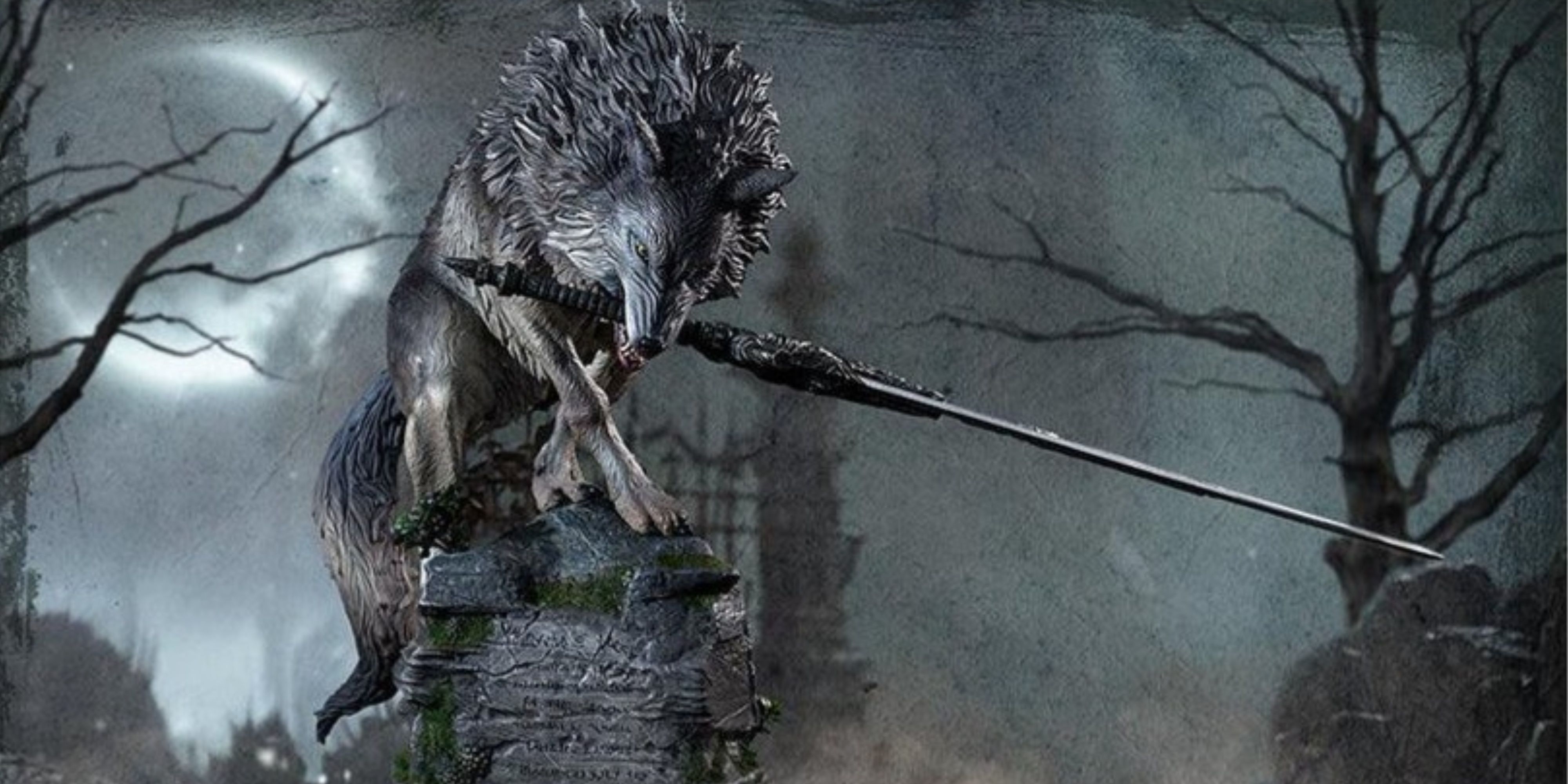 dark souls great grey wolf sif statue holding sword.