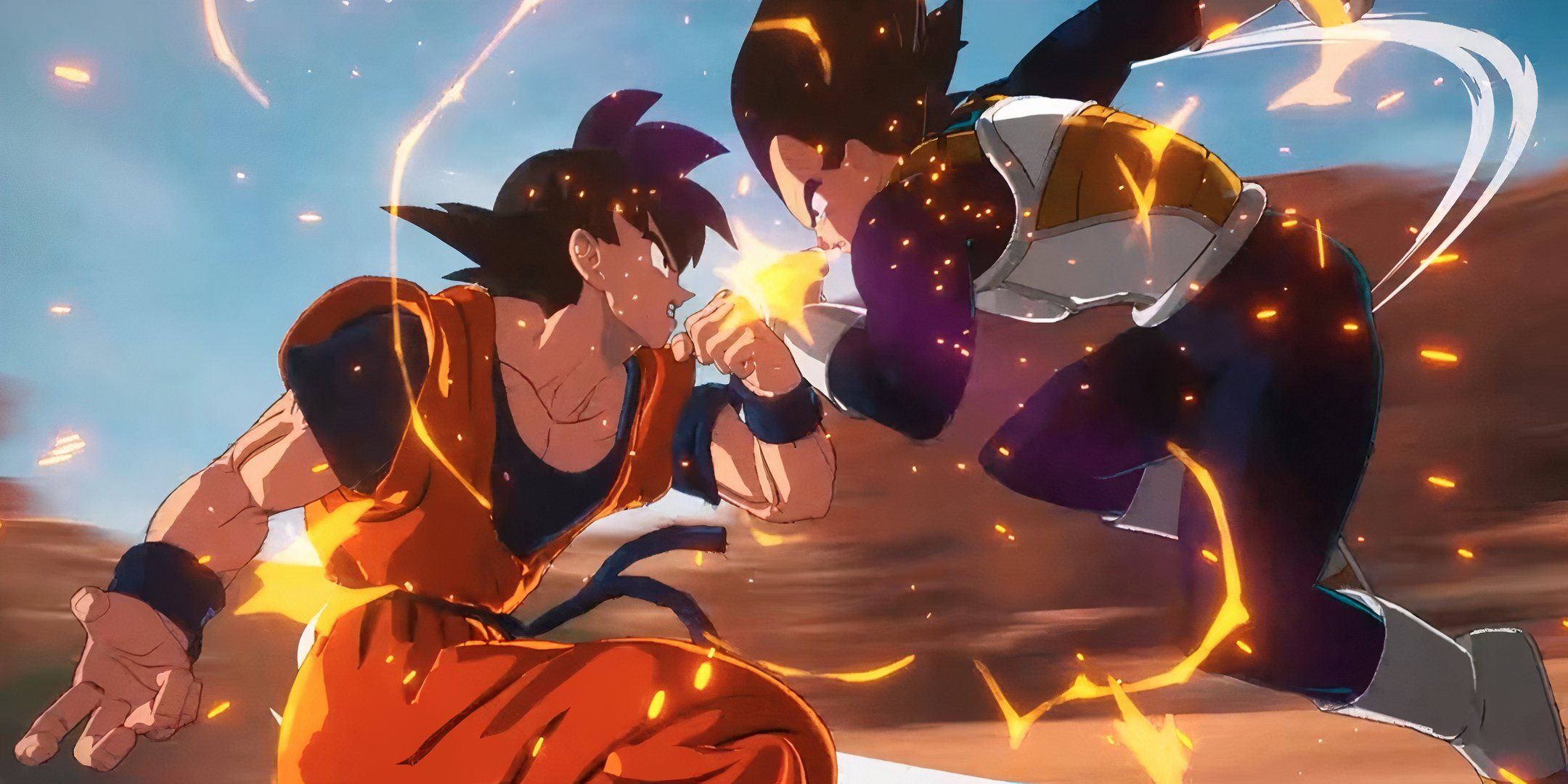 Goku and Vegeta clash in the middle of canyons.